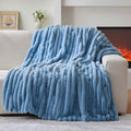 Cozy Soft Faux Fur Twin Blanket for Couch - Luxurious Blue Design