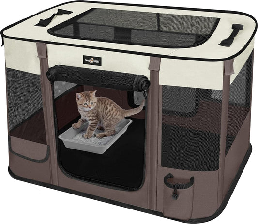 Foldable Pet Kitten Playpen for Small Dogs and Cats, Brown