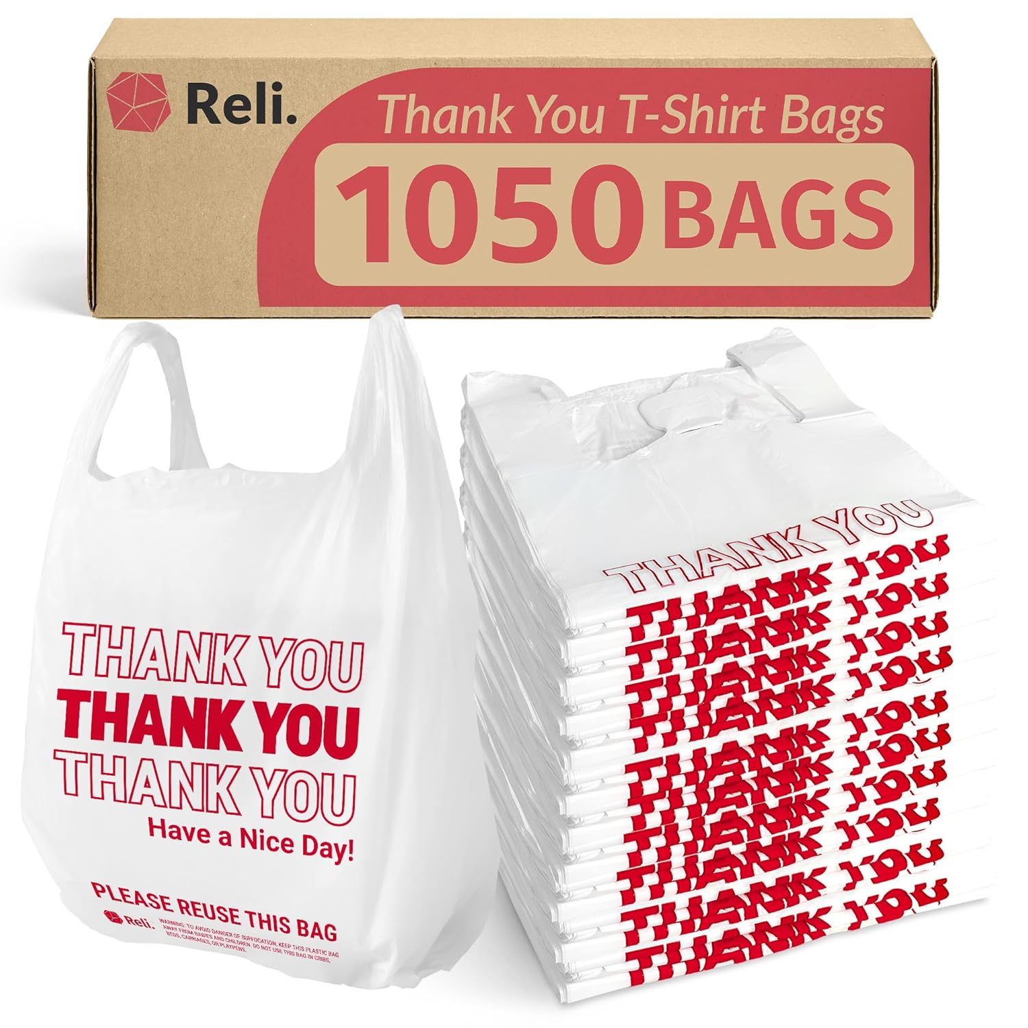 Reli. Plastic Thank You Bags - 1050 Count Grocery Bags