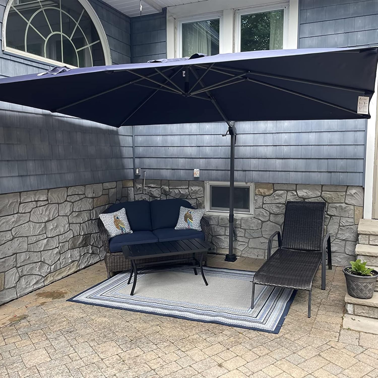 8 Feet Square Cantilever Umbrella for Patio with Base and Rotation