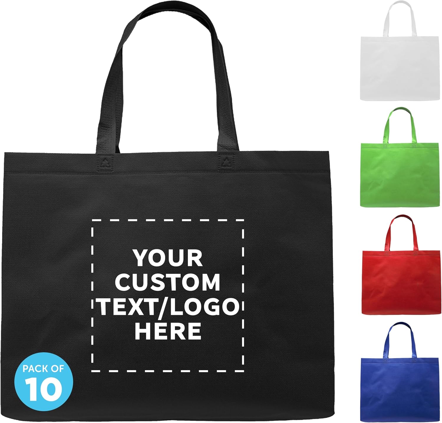 Custom Jumbo Sized Tote Bags Set of 10 for Grocery and Travel
