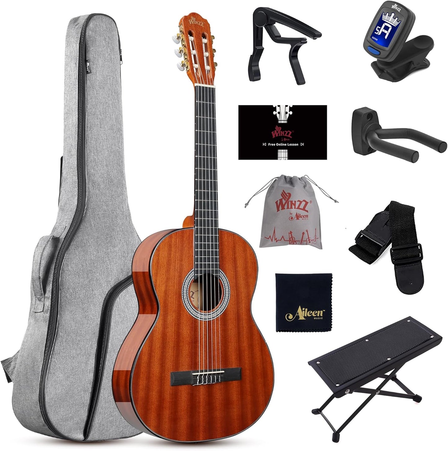 WINZZ 39 Full Size Classical Guitar Kit - Perfect for Beginner Adults! 