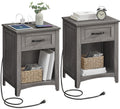 Farmhouse Nightstands with Charging Station - Set of 2 Misty Gray