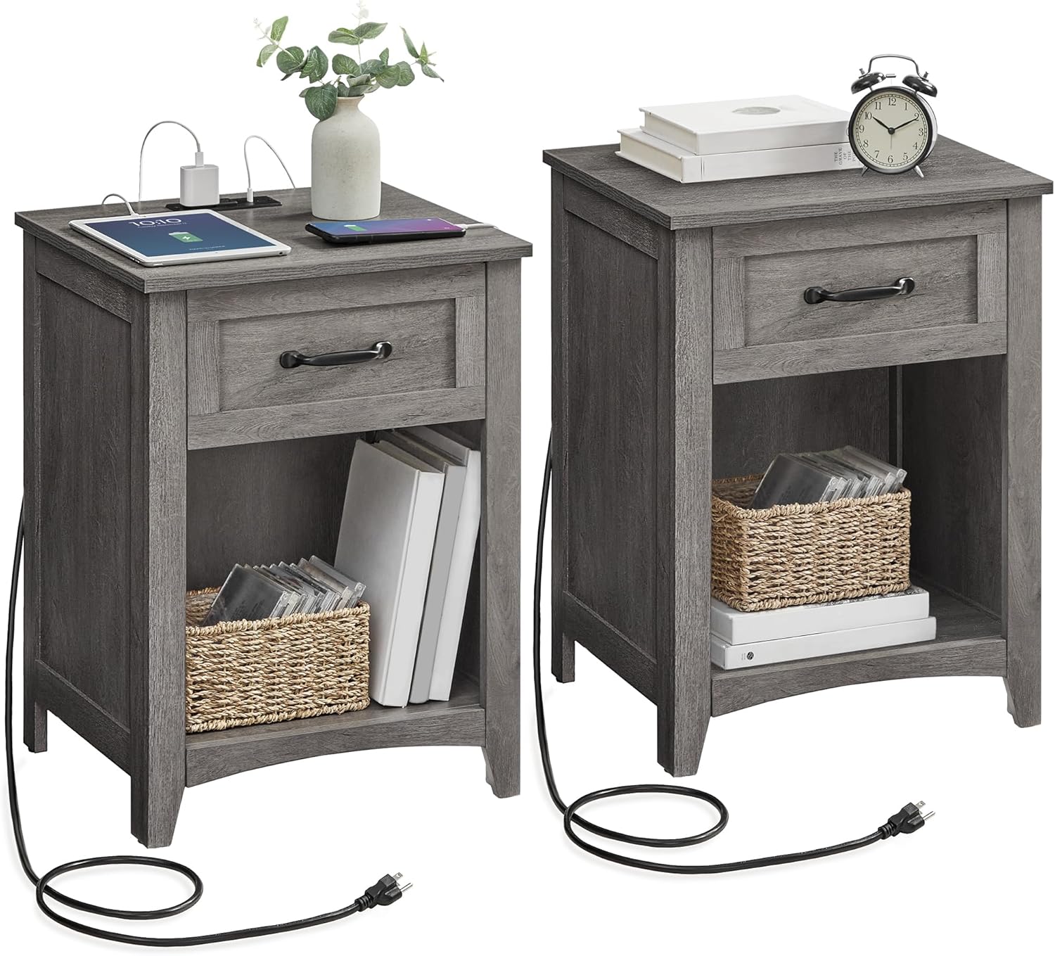 Farmhouse Nightstands with Charging Station for Cozy Bedrooms
