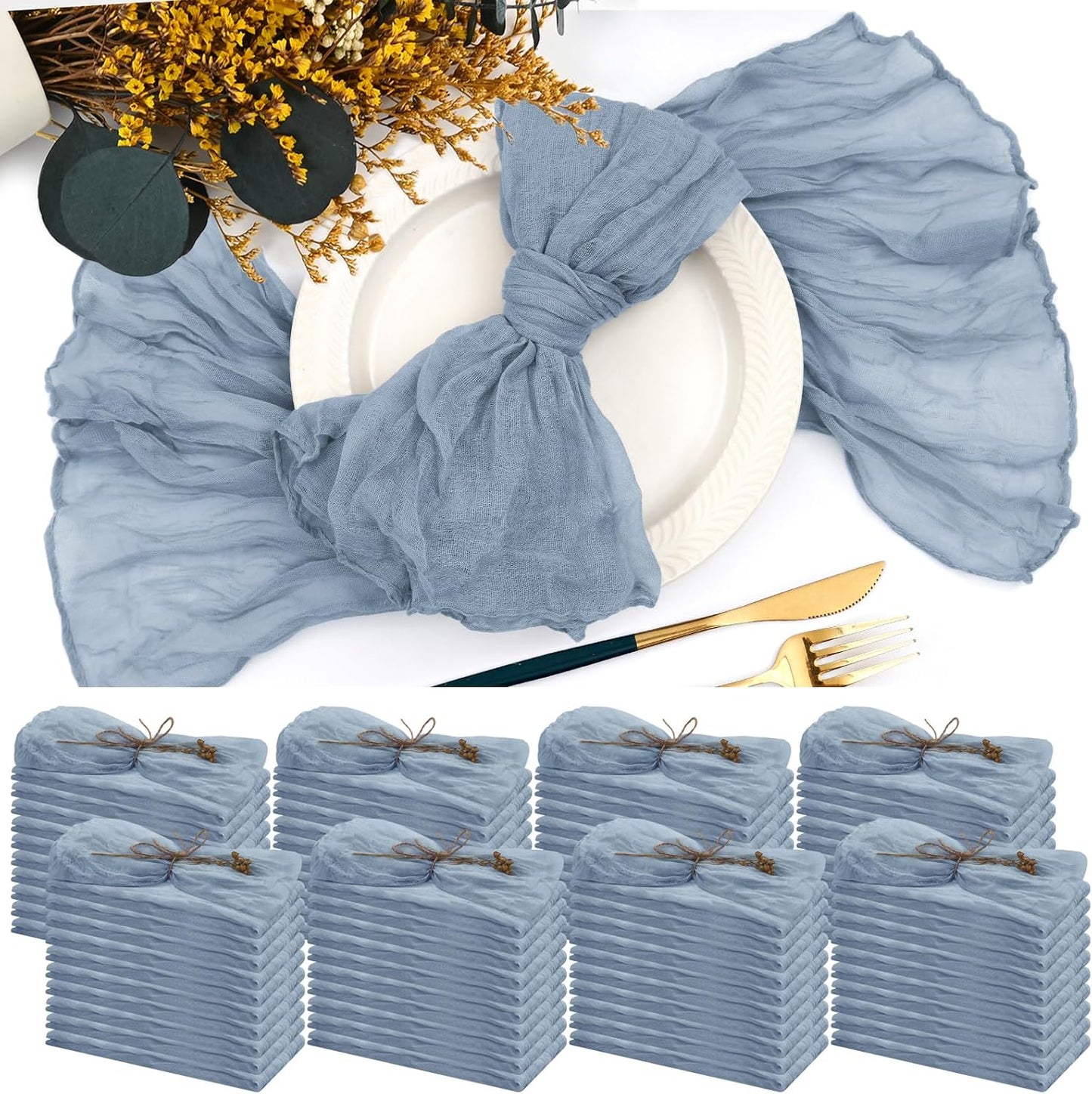 84 Packs Dusty Blue Gauze Napkins for Elegant Table Decor