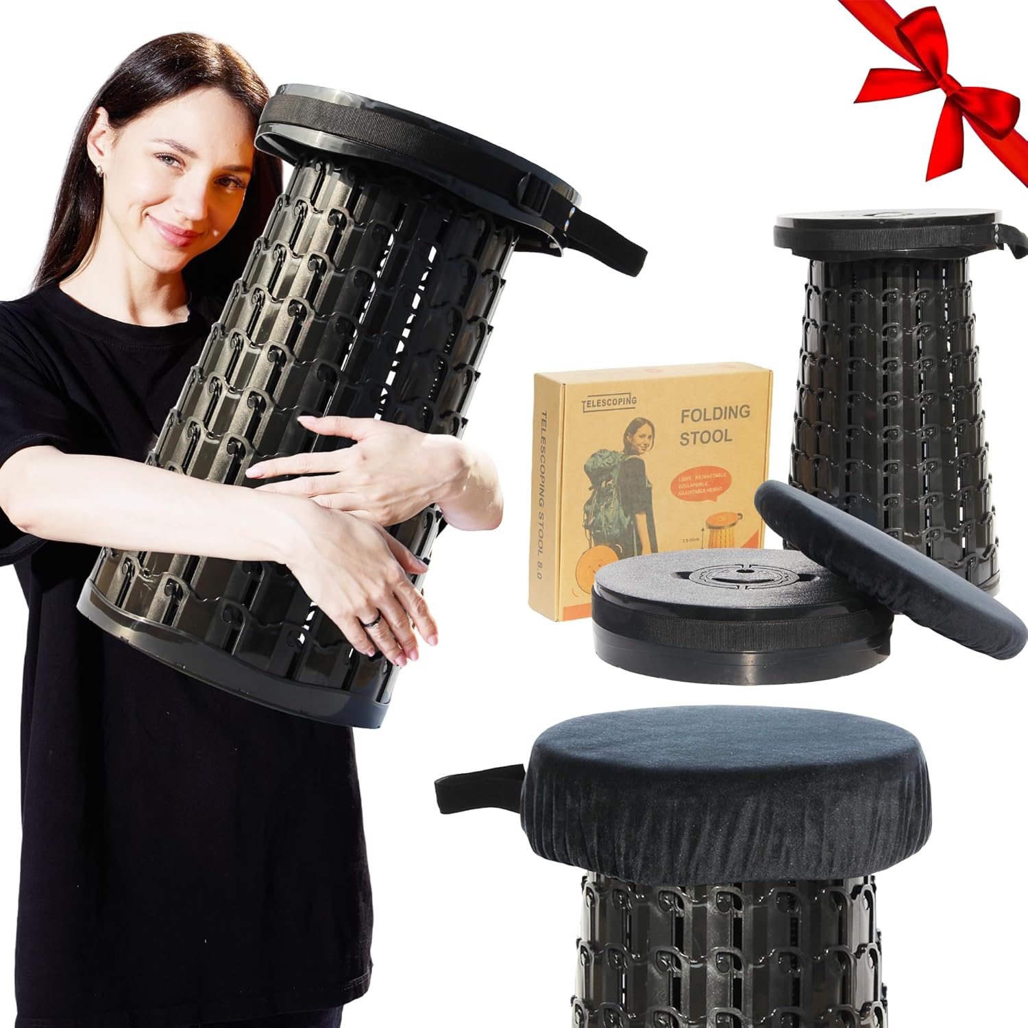 Upgraded 19.7in Collapsible Stool with Thick Cushion for Comfort