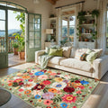 Area Rug 4x6 Rug Green - Washable Boho Floral Low Pile
