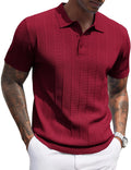 Mens Knit Polo Shirt Ribbed Textured Short Sleeve - Lightweight modern