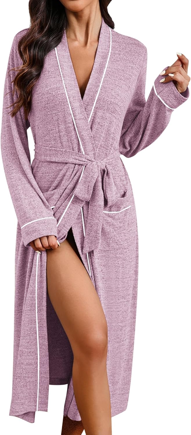 Ekouaer Womens Robe Long Bathrobe Lightweight Soft Knit Kimono