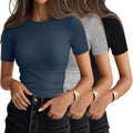 Women's Ribbed Cotton Crewneck 3-Pack T-Shirts - Fitted Basics