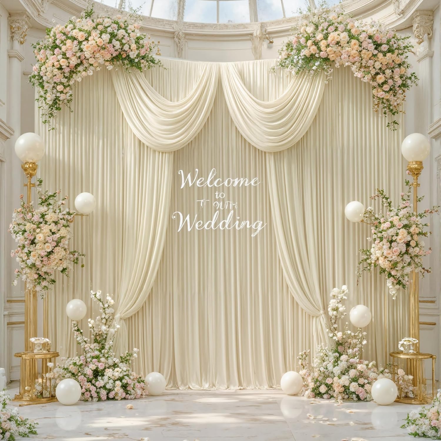 20ft x 10ft Wrinkle Free Beige Wedding Backdrop Curtains for Events