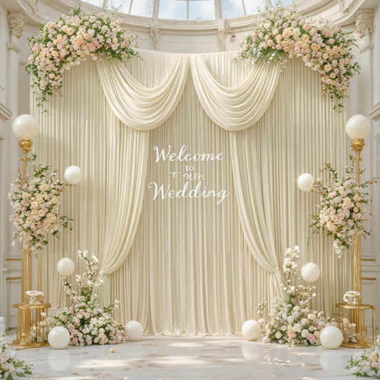 20ft x 10ft Wrinkle Free Beige Wedding Backdrop Curtains for Events