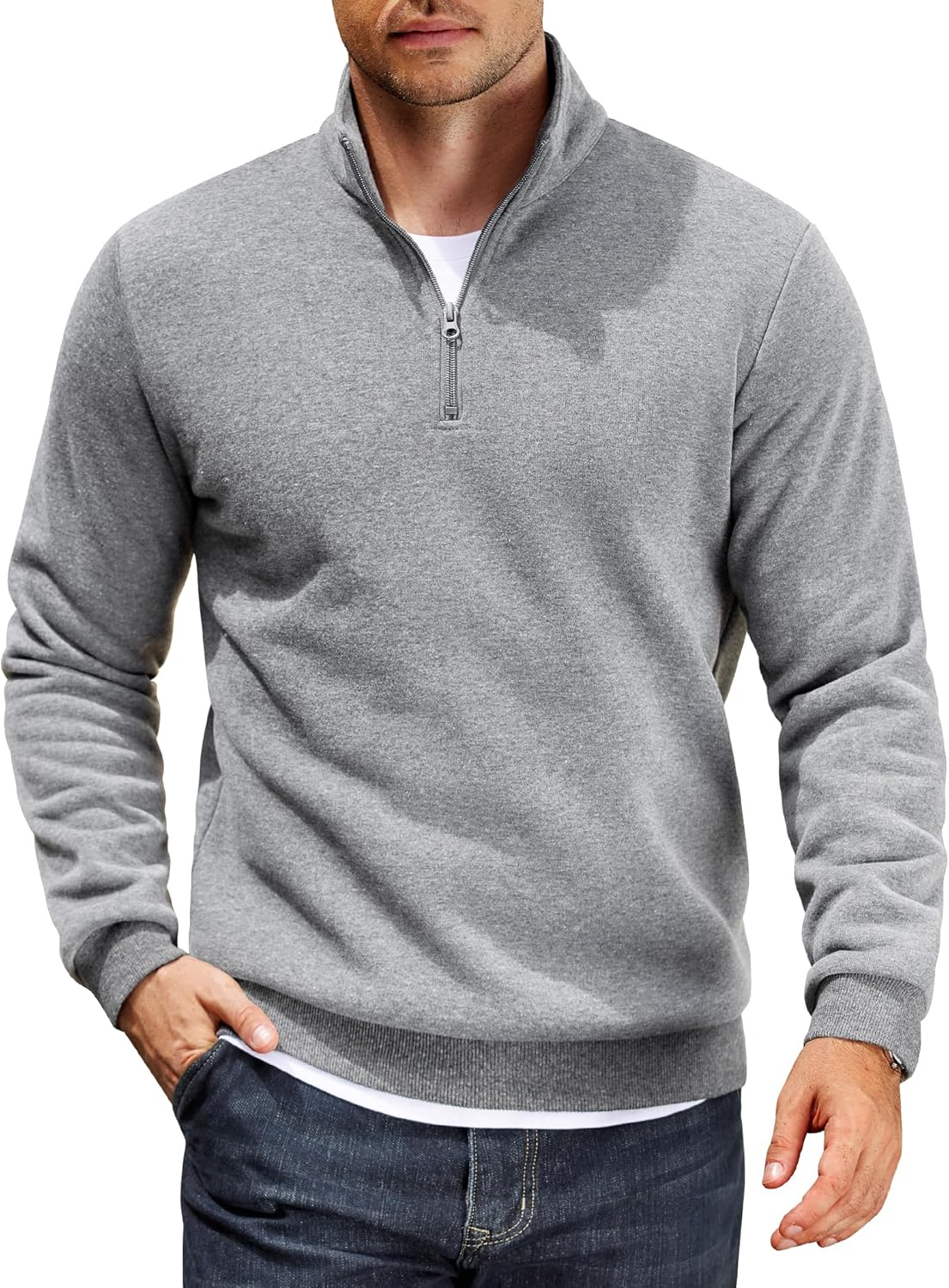 COOFANDY Men Quarter Zip Pullover Lightweight Mock Neck Sweatshirt