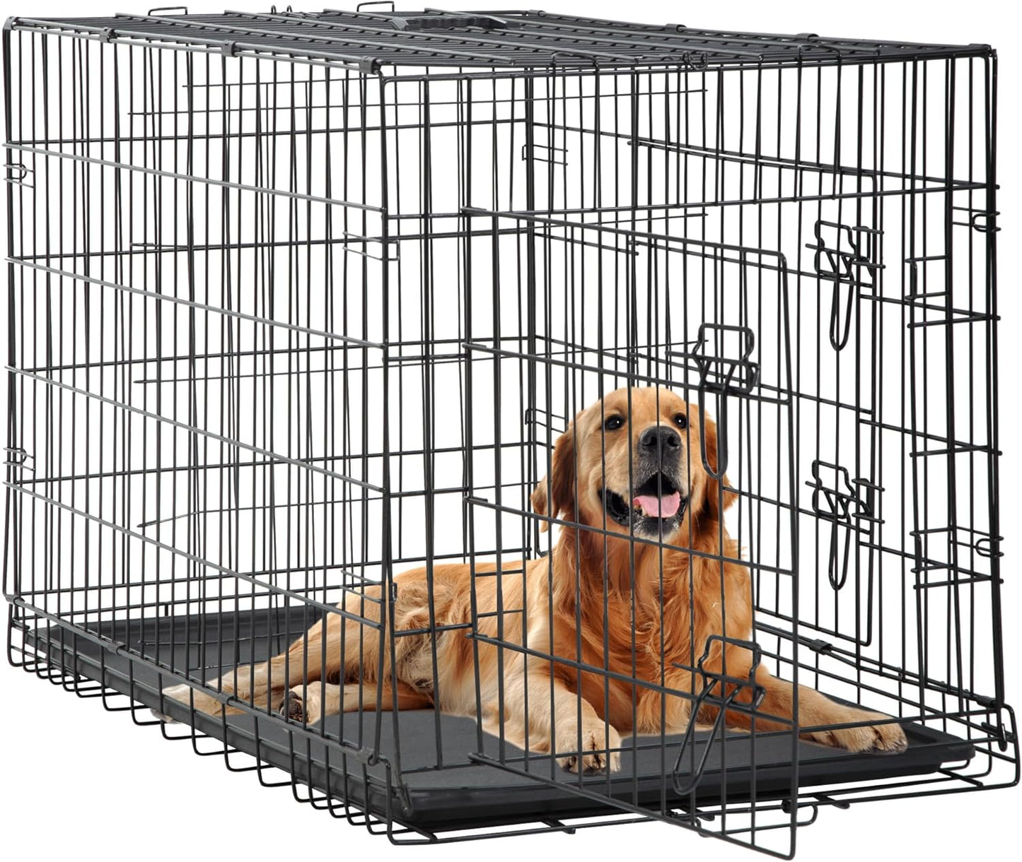 Durable 48 Inch Dog Crate with Double Door and Removable Tray
