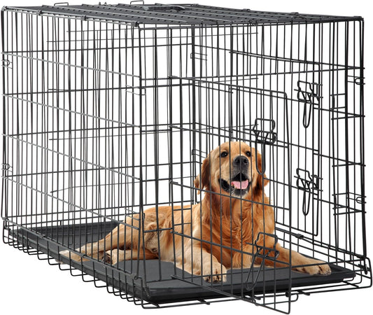 Durable 48 Inch Dog Crate with Double Door and Removable Tray