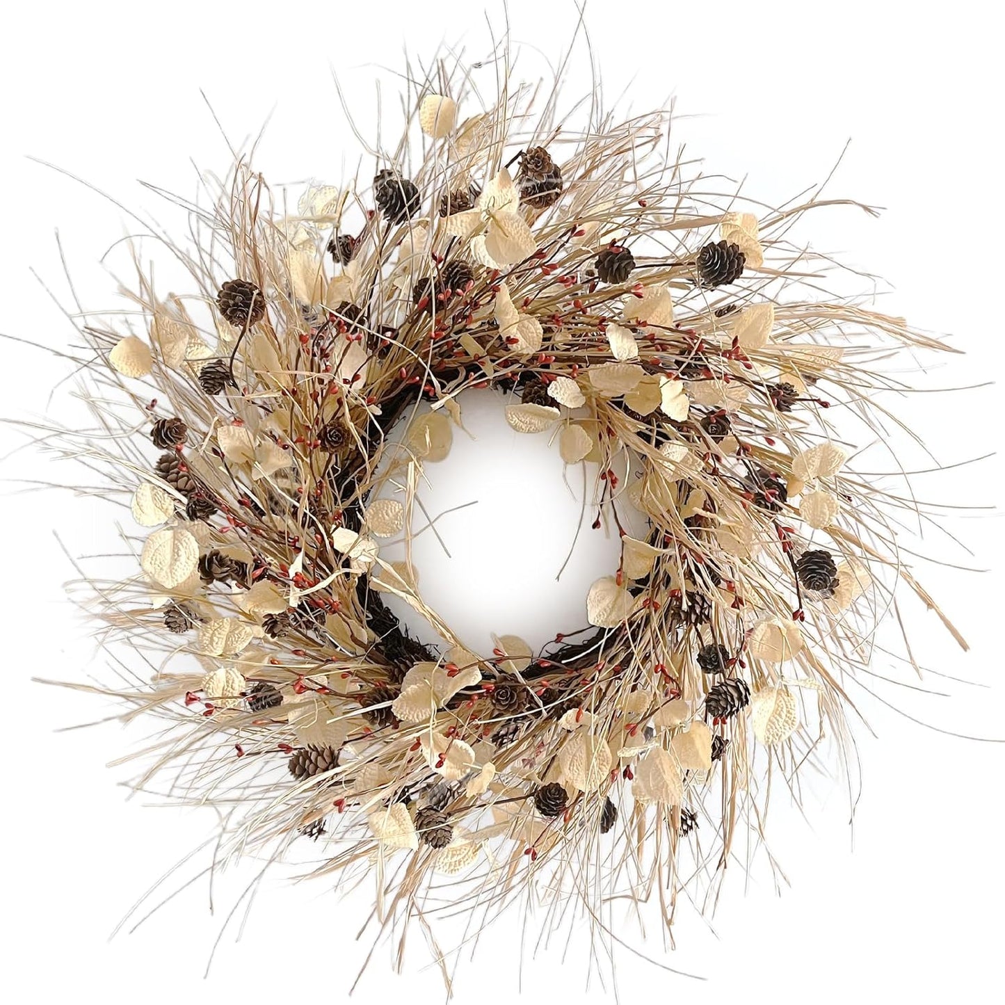 Fall Wreath for Front Door 24 Inch with Berry Pinecones Decor
