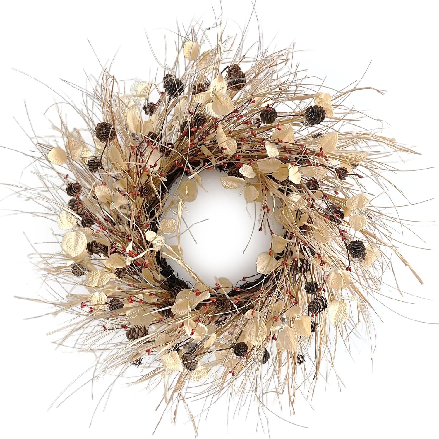 Fall Wreath for Front Door 24 Inch with Berry Pinecones Decor