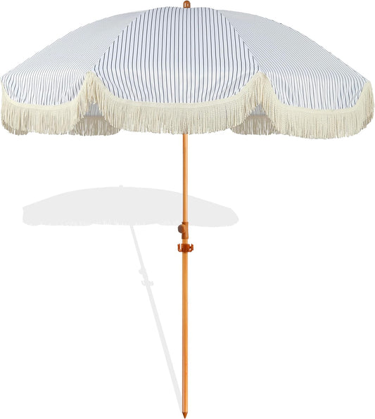 7.5ft Beach Umbrella with Fringe for Stylish Outdoor Shade