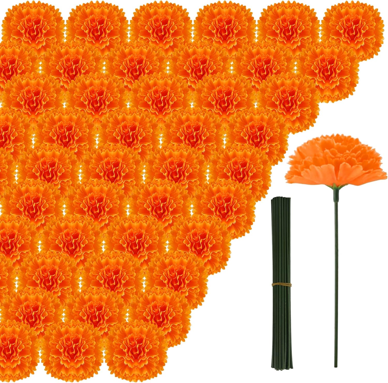 201Pcs Artificial Marigold Flower Heads for Day of the Dead Decor