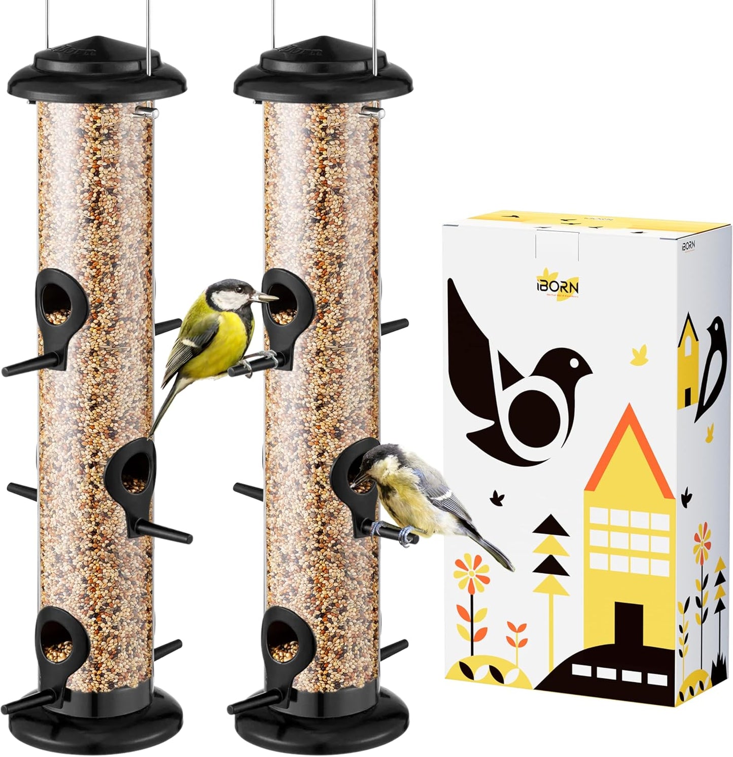 iBorn Metal Bird Feeder with 6 Ports for Wild Birds Feeding