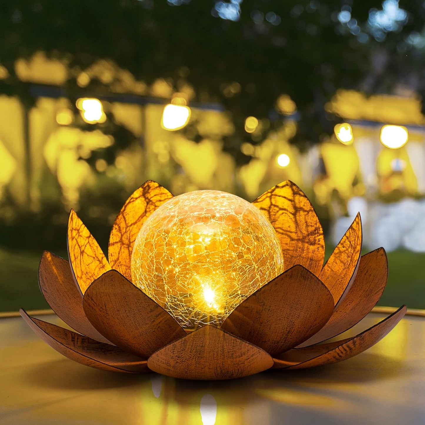 Solar Light Outdoor 2Pack Art Crackle Globe Glass Lotus Decor