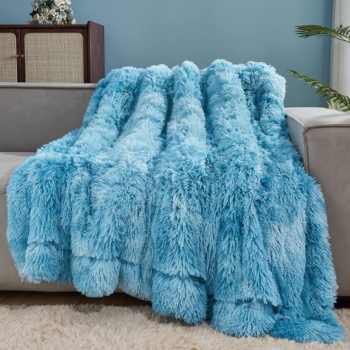 Fuzzy Faux Fur Throw Blanket Twin Size for Cozy Comfort