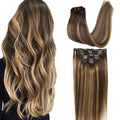 Clip in Hair Extensions Real Human Hair 16in 7Pcs - Natural Balayage