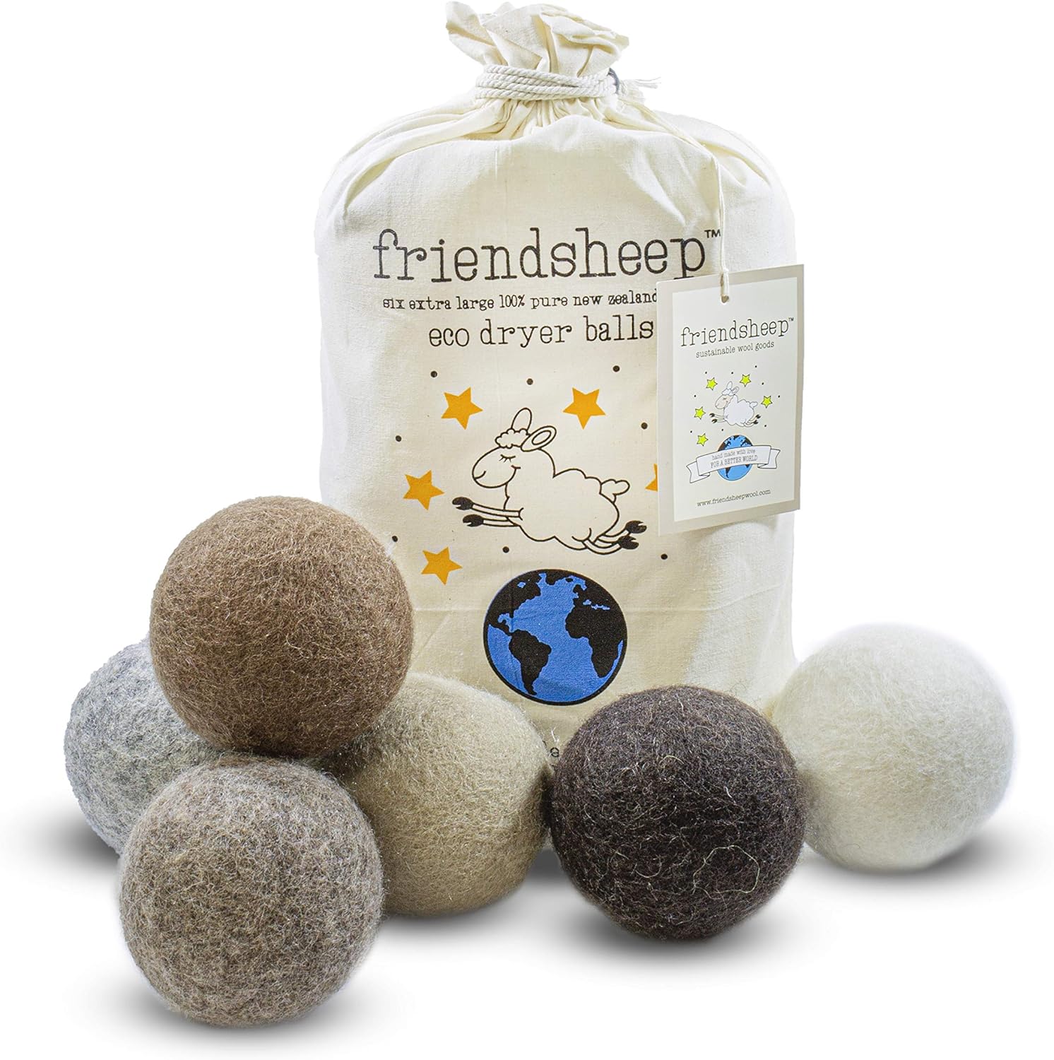 Organic Wool Dryer Balls 6 Pack XL Reusable Eco-Friendly Gift
