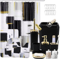 Black Bathroom Accessories Set with Shower Curtain and Rugs - Complete