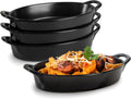 4-Piece Oval Au Gratin Set, Microwave & Oven Safe, Heat-Resistant Ceramic, Matte Black