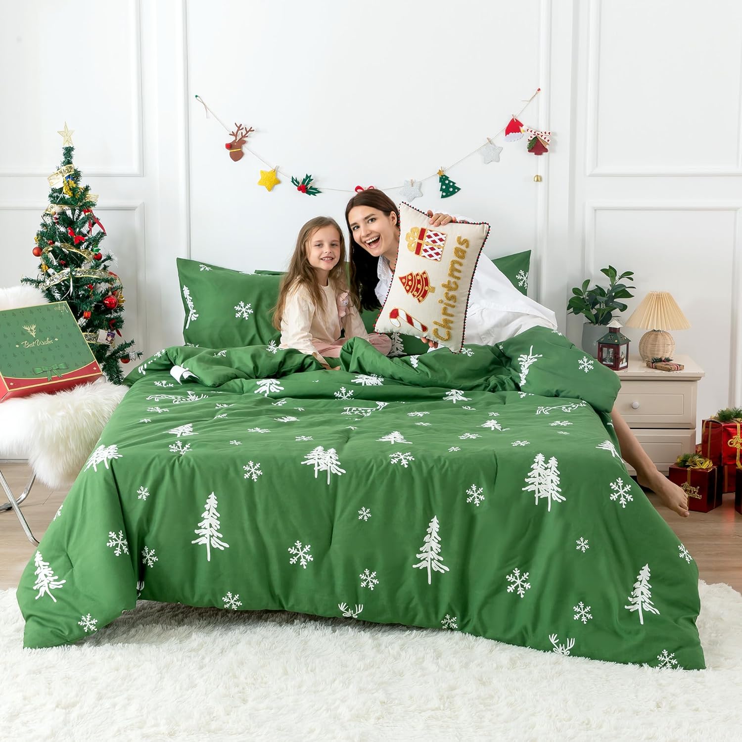 COTTEBED Christmas Tree Comforter Set for Twin XL Beds