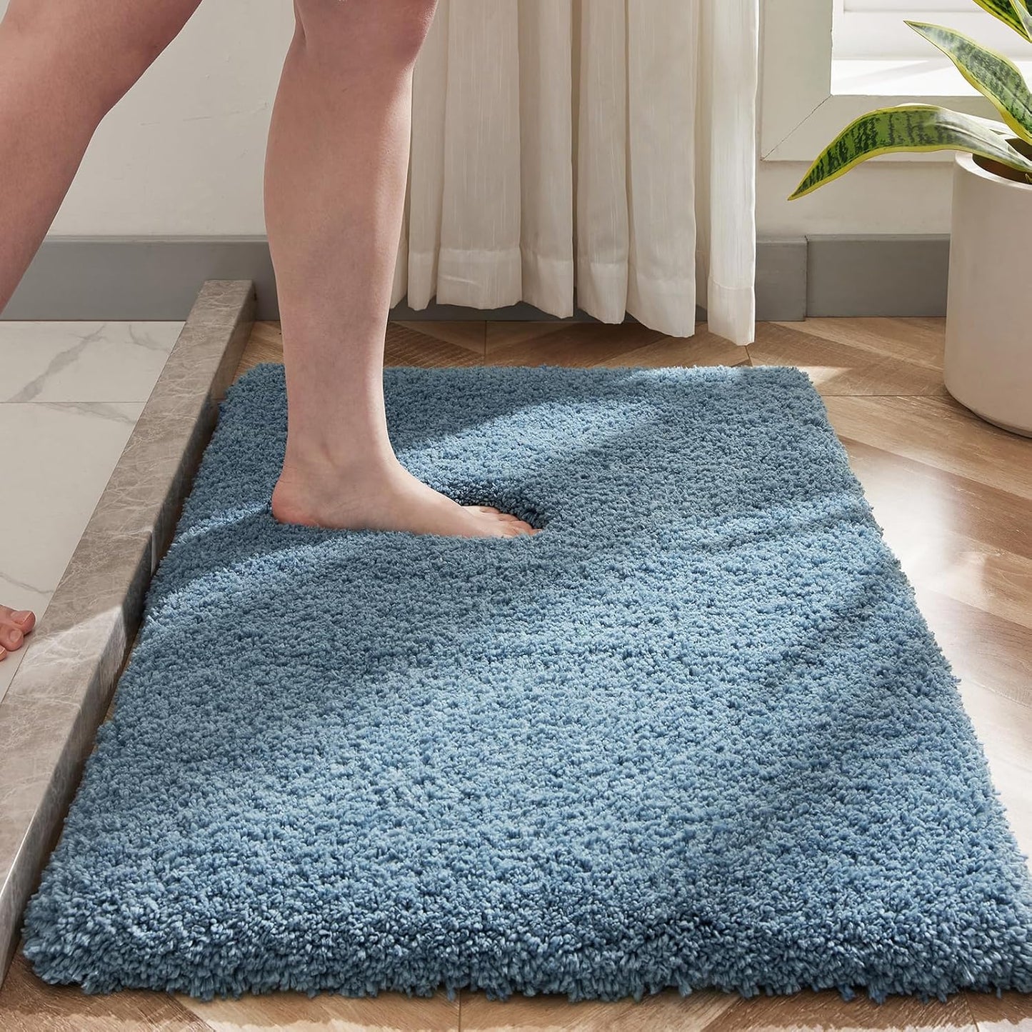 Blue Bathroom Rug 24x36 Non Slip Fluffy Bath Mat for Luxury