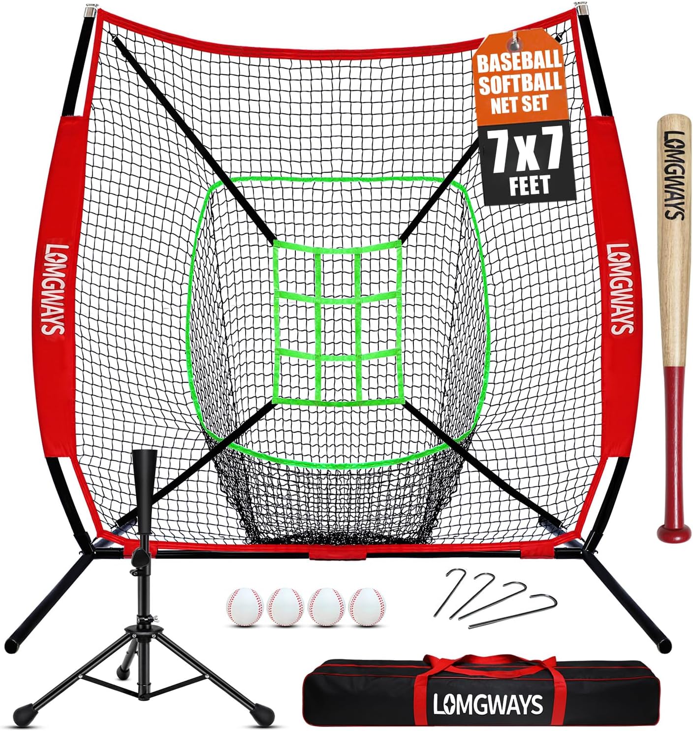 7ftx7ft Portable Baseball Net Set for Hitting and Pitching Practice