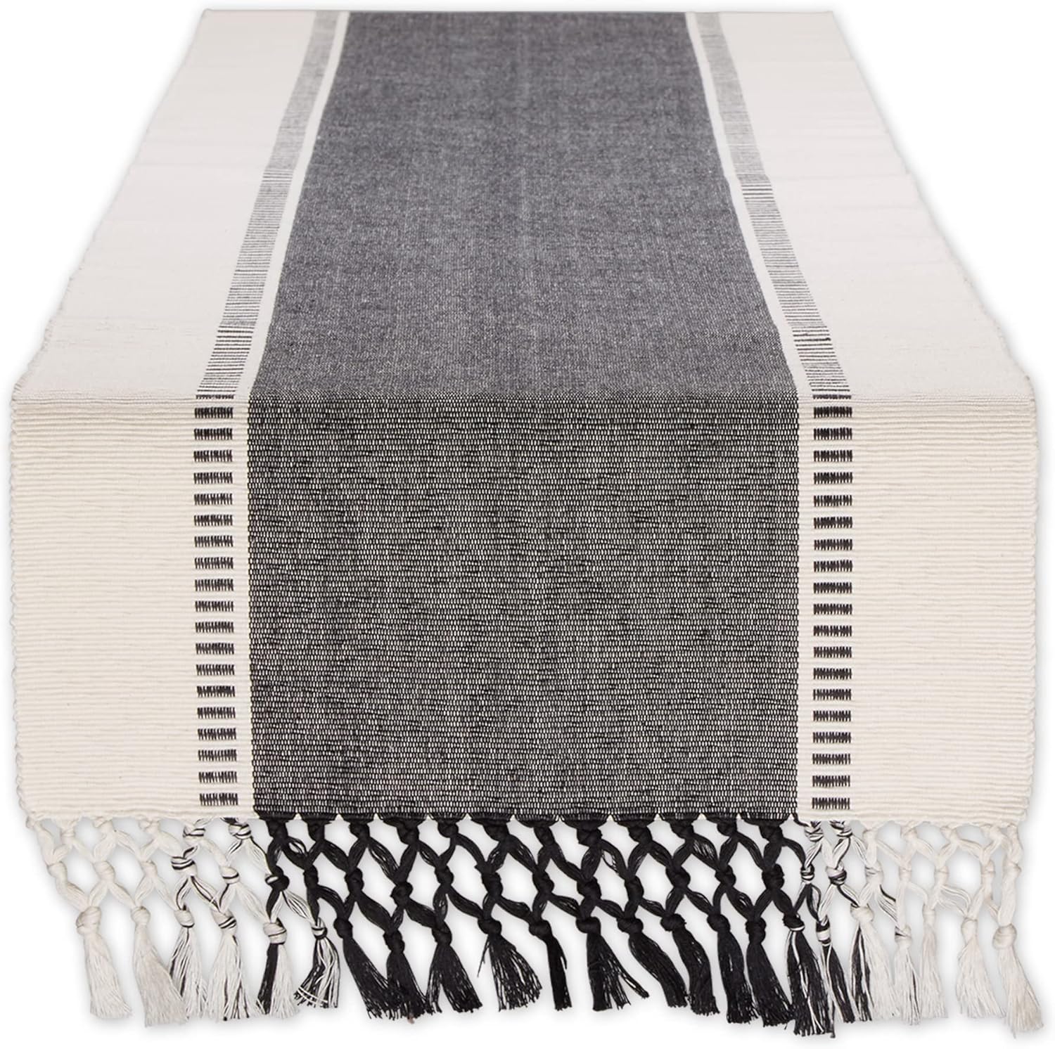 Dobby Stripe Woven Table Runner, 13x108-in, Black for Dining