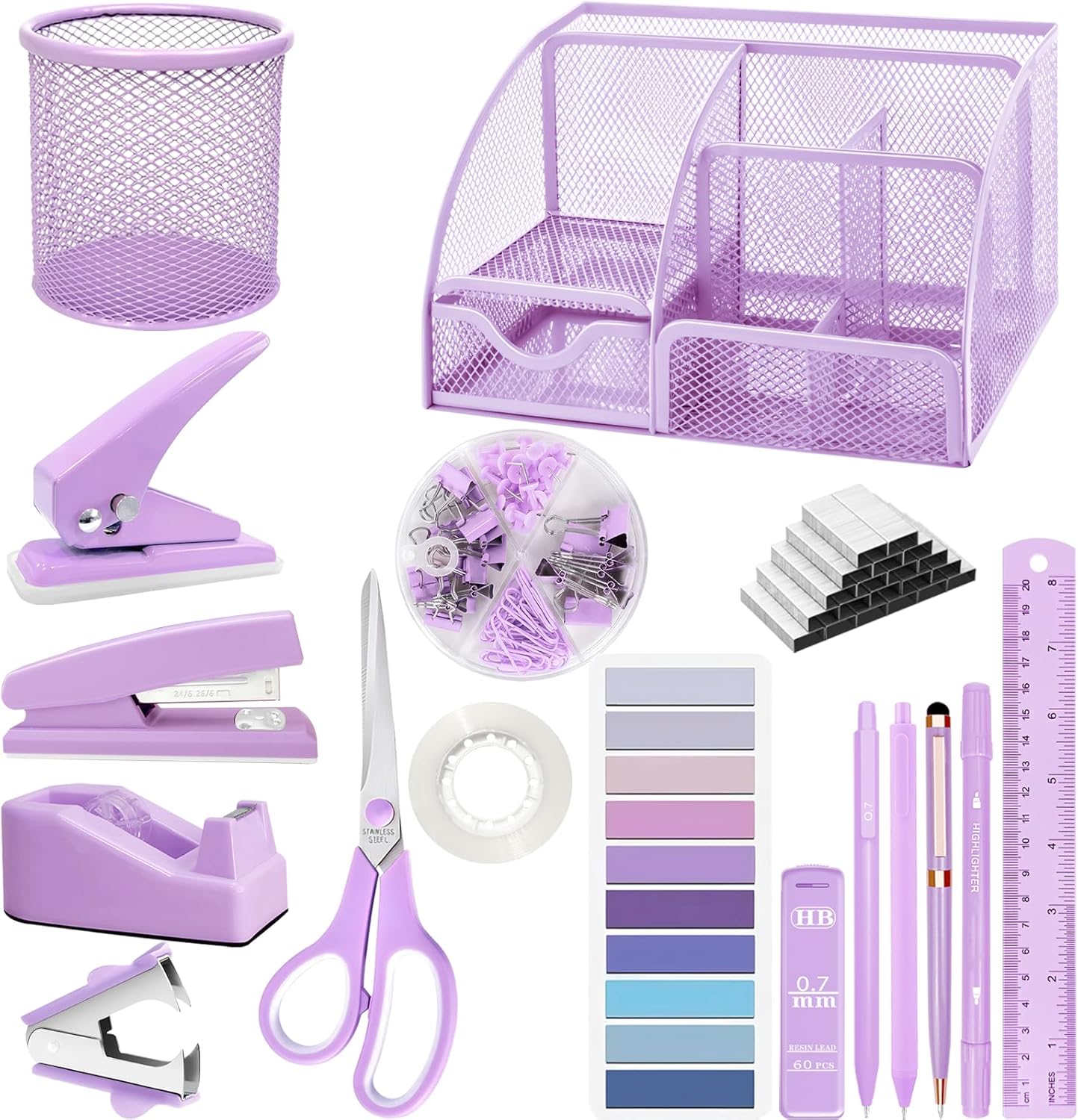 Purple Desk Accessories Set for Office Home School Women