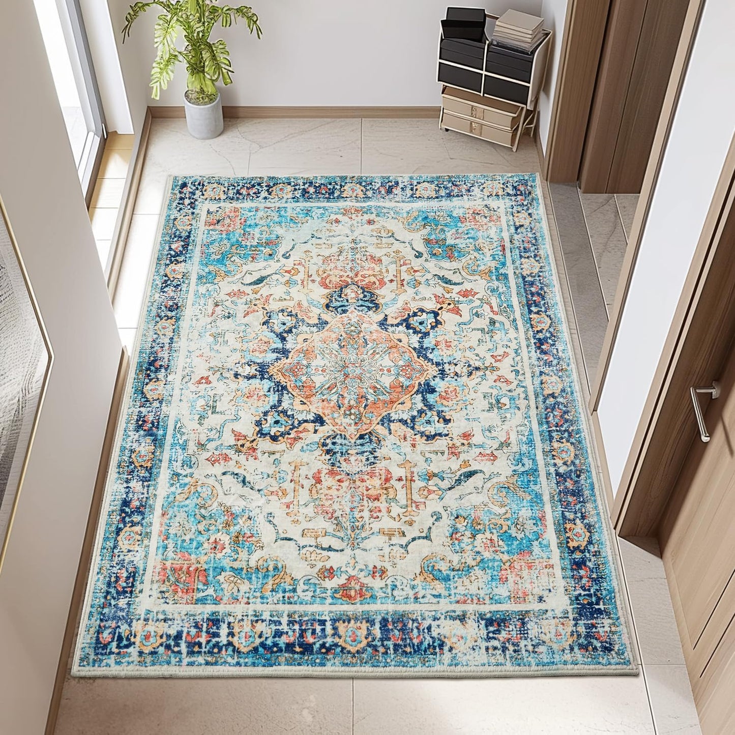 Washable Area Rug - 3ftx5ft Boho Bedroom Rug for Indoor Use
