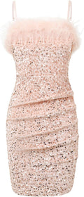 Girls Sequin Bodycon Dress Ruched Spaghetti Strap Mini - Sparkle