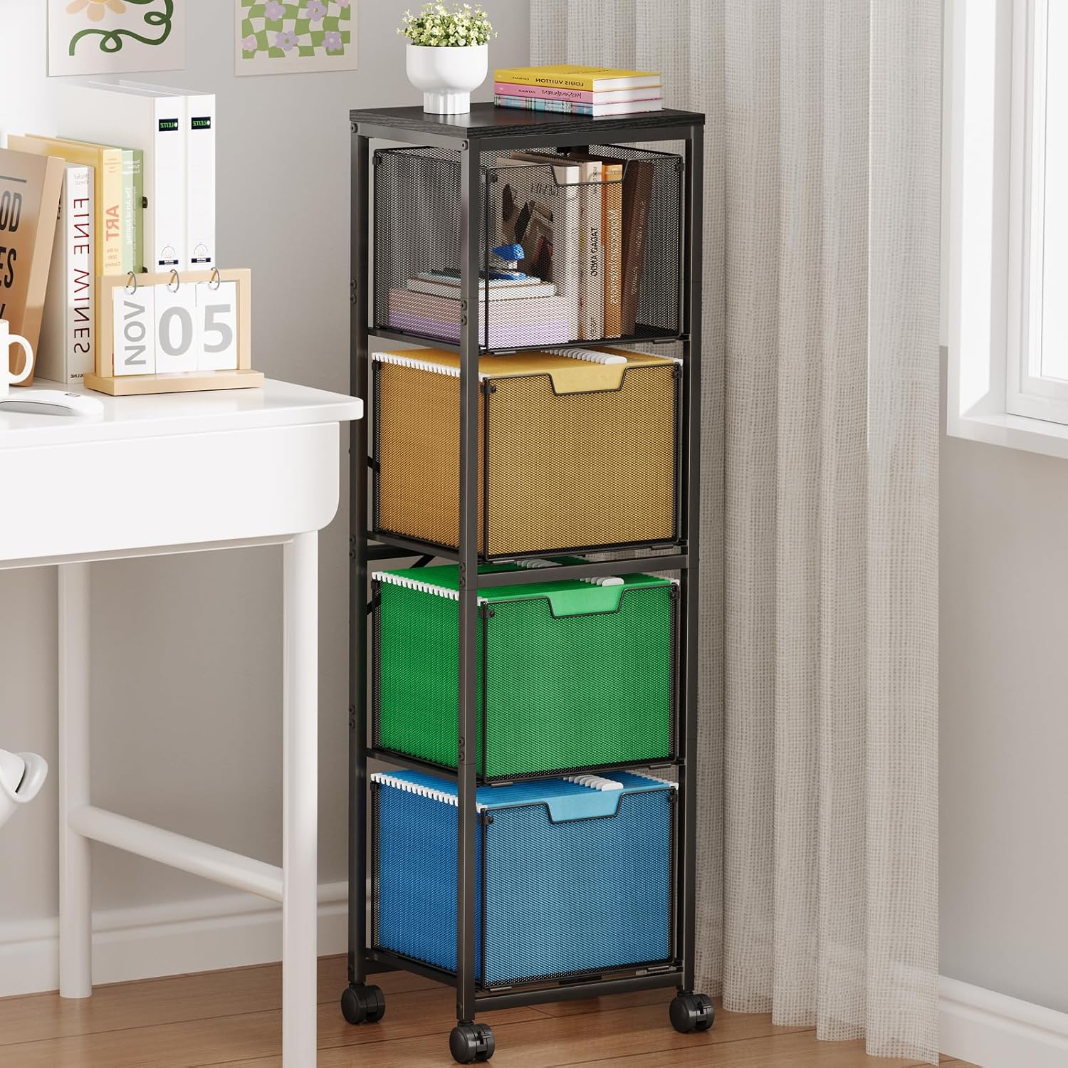 4 Drawers File Cabinet for Home Office, Mobile Printer Stand