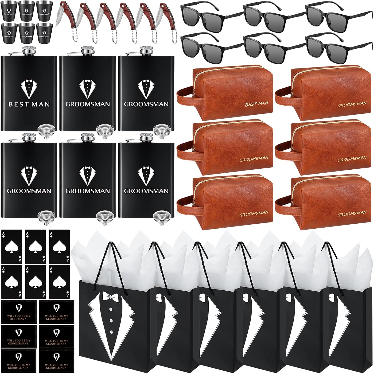 60Pcs Groomsmen Gifts Set of 6 for Wedding Groomsman Best Man