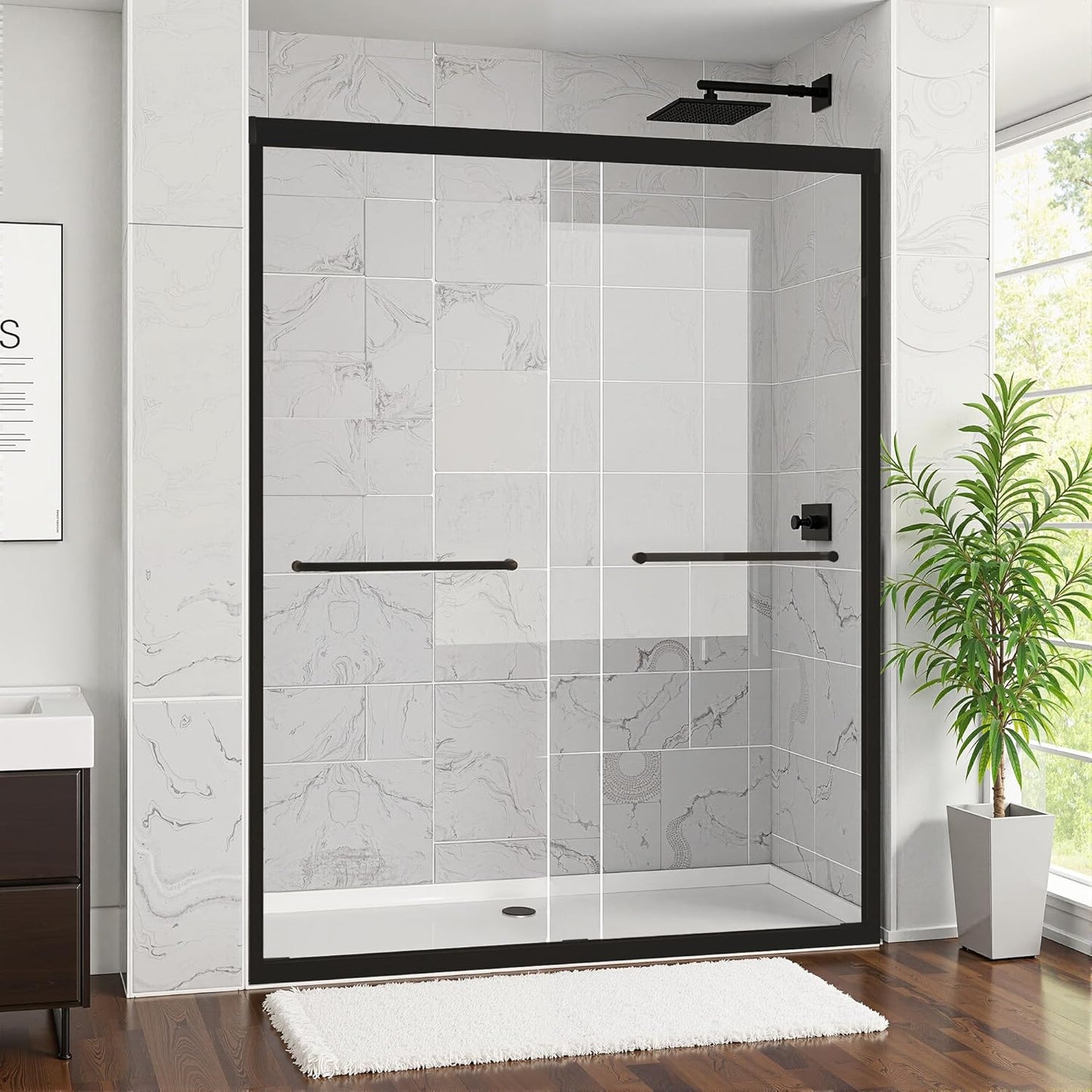Double Sliding Glass Shower Door 56-60in W x 72in H for Elegance