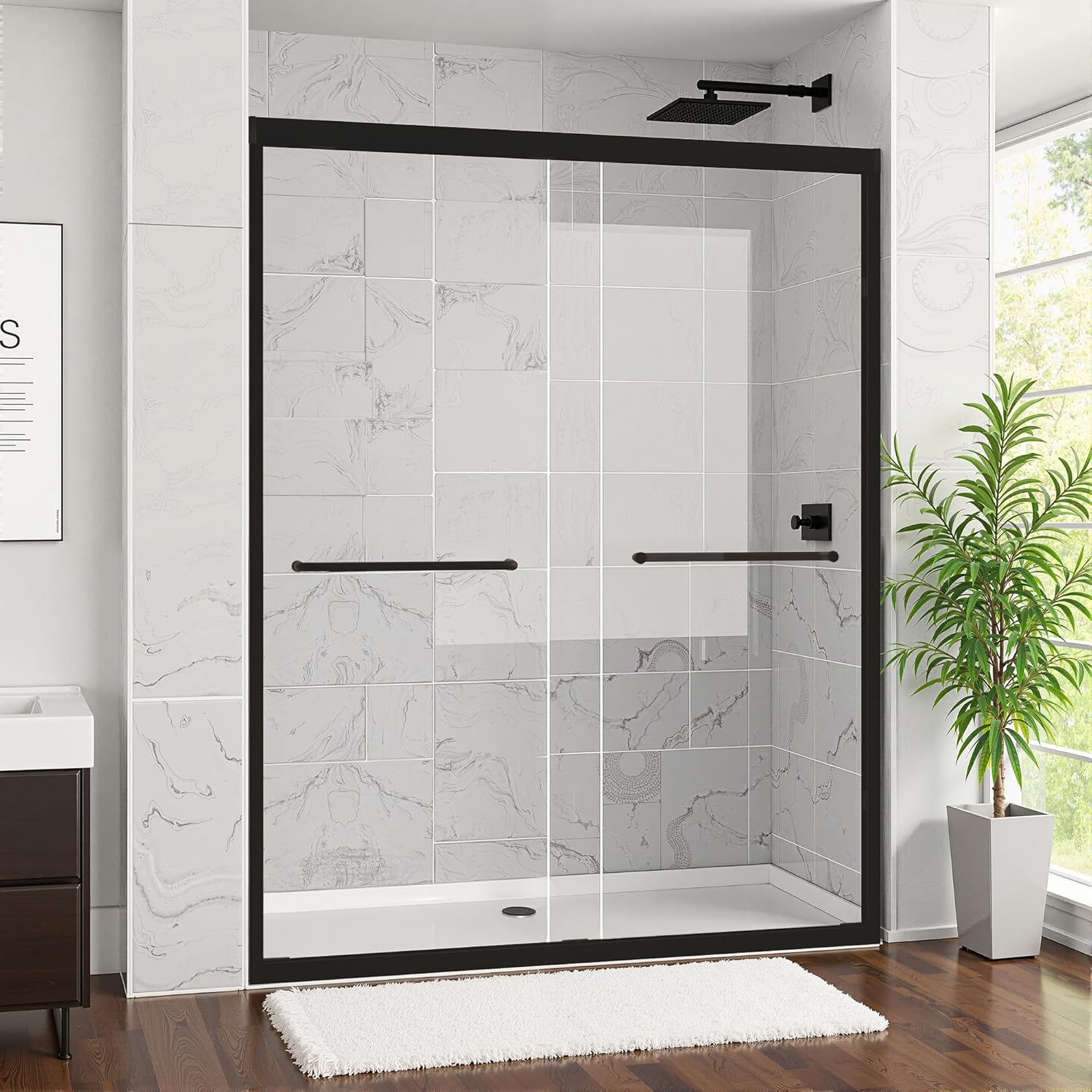 Double Sliding Glass Shower Door 56-60in W x 72in H for Elegance