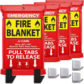 Fire Blanket 4 Pack with Hooks and Gloves - Instant Home Protection