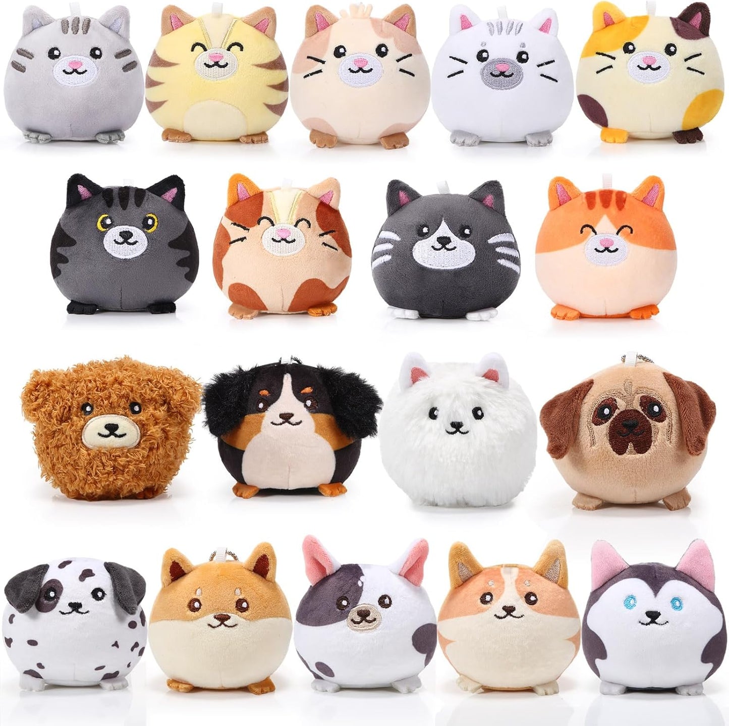 18 Pcs Mini Stuffed Animals Bulk Plush Cat Puppy Keychains Set