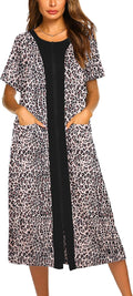 Ekouaer Zipper Front Bathrobe Short Sleeve Nightgown - Lightweight