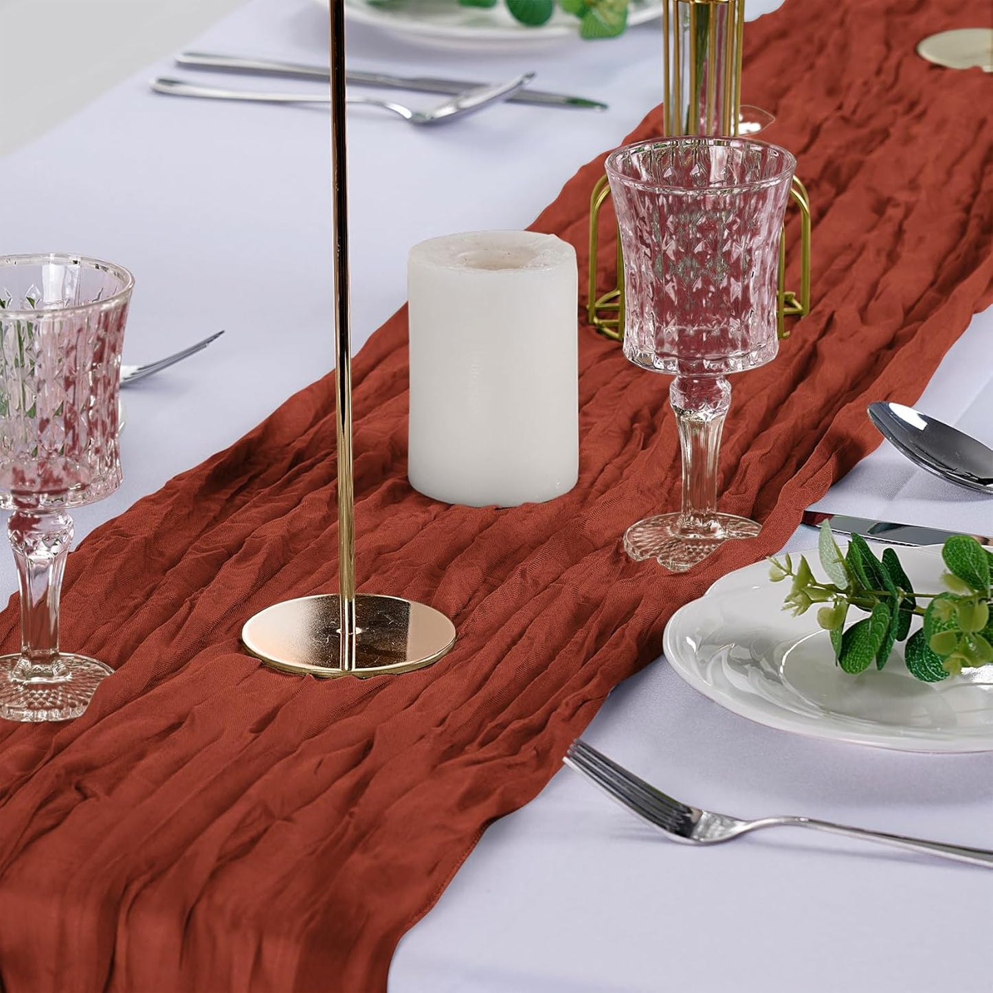 Peomeise Terracotta Cheesecloth Table Runner for Events and Decor