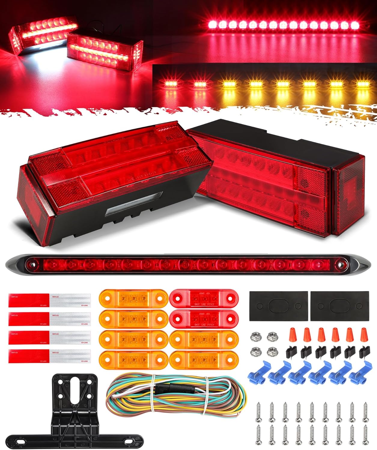 Partsam Rectangular LED Lighted Tail Kit for Boats and Trailers