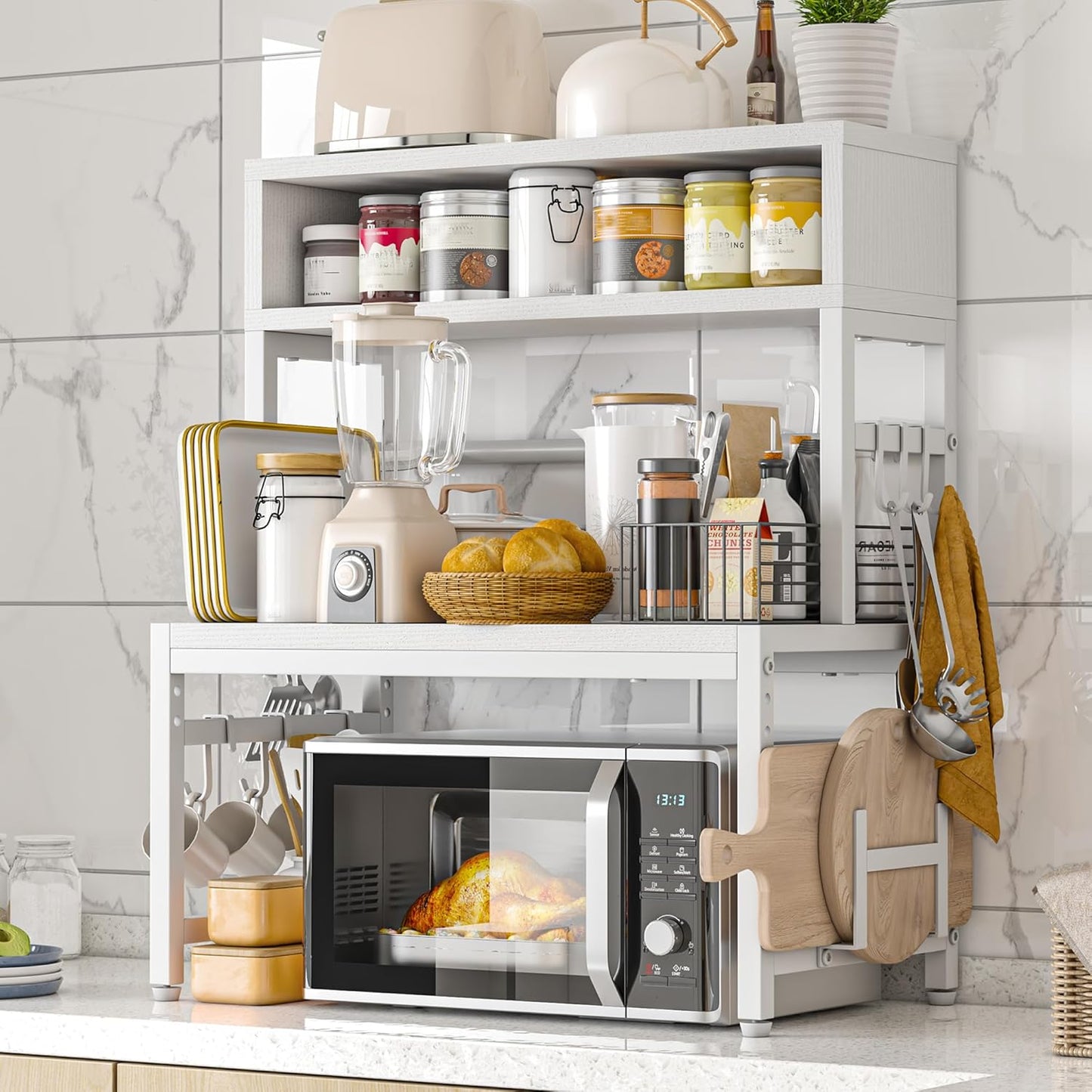 Adjustable 4-Tier Microwave Stand | Space-Saving Kitchen Organizer