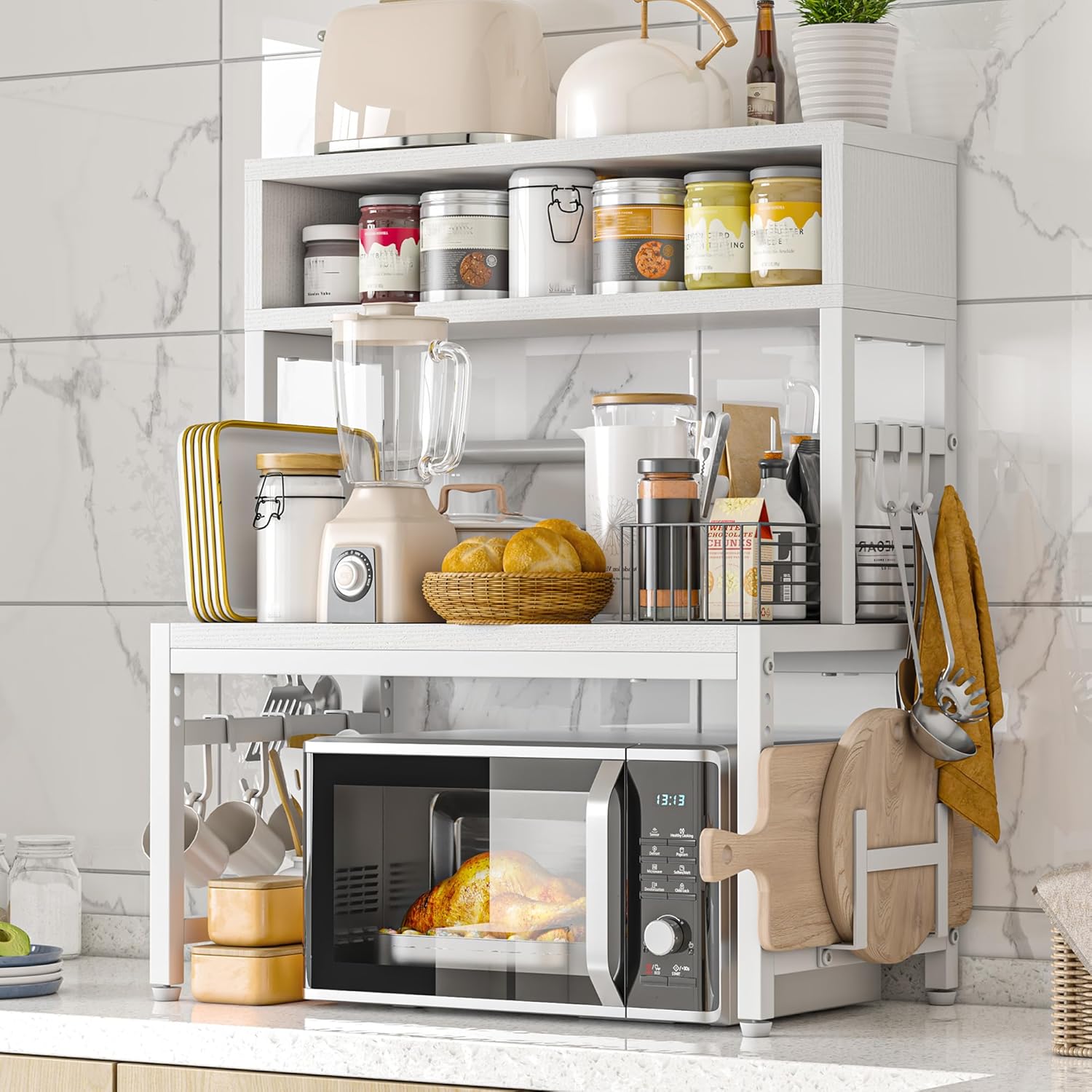 Adjustable 4-Tier Microwave Stand | Space-Saving Kitchen Organizer