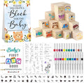 Baby Shower Game Sign Set with 54 DIY Wooden Blocks and 27 Page ABC