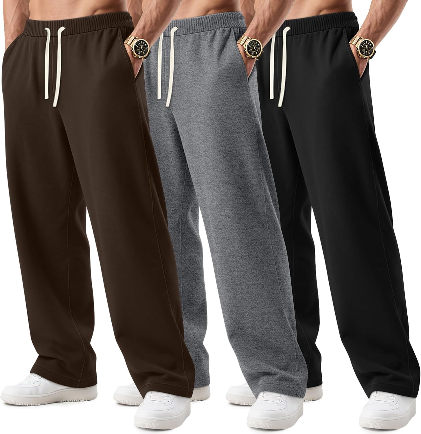 Big and Tall Men's Sweatpants 3 Pack with Pockets and Comfort